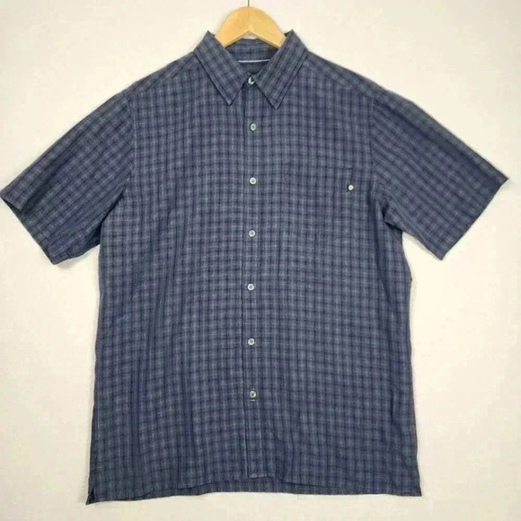 Marmot Men's Button Up Shirt Med. Short Sleeve Blue Plaid Side Split Relaxed - Picture 1 of 16